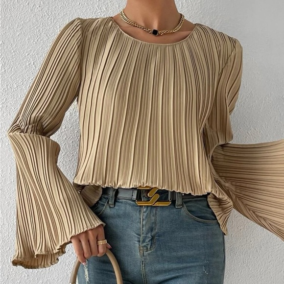 SHEIN Privé Solid Pleated Bell Sleeve
Blouse - Picture 5 of 8